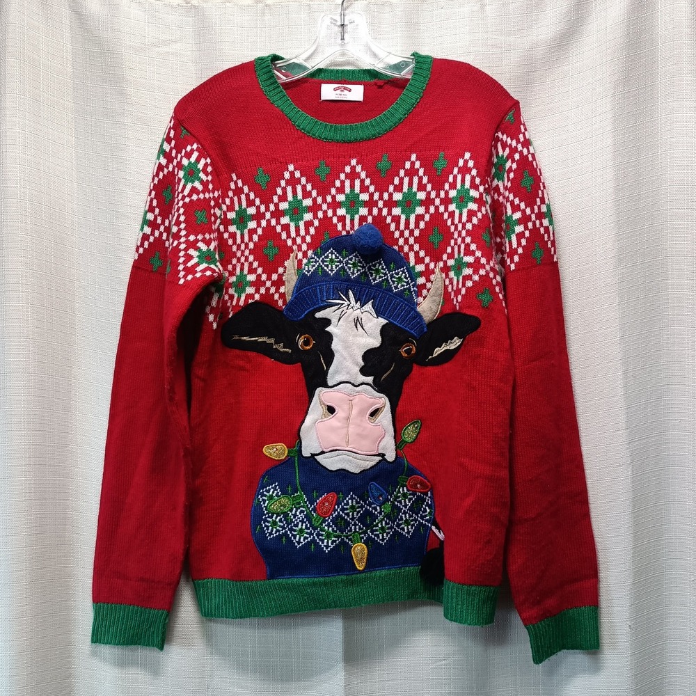 Holiday Time Ugly Christmas Sweater‎  Cow Face No Battery Pack Size M(38-40)